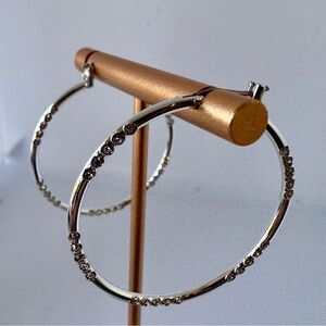 Silver Rhinestone Hoop Earrings | Crystal Accent Large Hoops